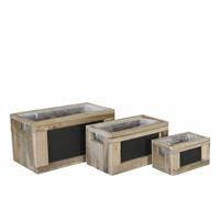 Dijk Natural Collections Vintage Hout Plantenbak Met Krijtbord-set Van 3-naturel-40x22x20.5cm