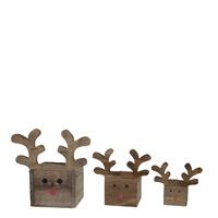 Dijk Natural Collections Vintage Hout Rendier Plantenbak Kerst-set Van 3-naturel-35.5x21x37cm