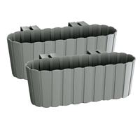 Shoppartners Set Van 2x Stuks Kunststof Rechthoekige Balkon Plantenbakken/bloembakken Met Haken Grijs 38 Cm - Plantenbakken