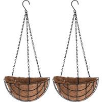 2x Stuks Metalen Hanging Baskets / Plantenbakken Halfrond Zwart Met Ketting 31 Cm - Hangende Bloemen - Plantenbakken