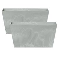 Shoppartners Set Van 2x Stuks Kunststof Bloembakken/plantenbakken Rechthoek Betonlook 40 Cm Licht Grijs - Plantenbakken