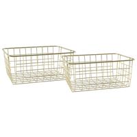 Shoppartners Set Van 2x Stuks Industriele Draadmand/opbergmand Goud 28 X 22 X 13 Cm - Opbergmanden