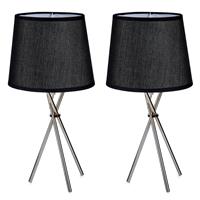 Shoppartners 2x Stuks Design Tafellampen/schemerlampjes Zwarte Kap En Stalen Poten 38 Cm - Tafellampen