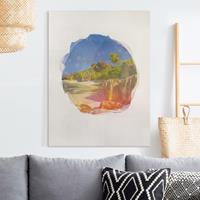 Bilderwelten Leinwandbild Strand - Hochformat Wasserfarben - Traumstrand Seychellen