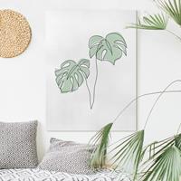 Bilderwelten Leinwandbild Blumen - Hochformat Blätter Monstera Line Art