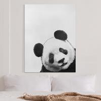 Bilderwelten Leinwandbild Tiere - Hochformat Illustration Panda Schwarz Weiß Malerei