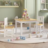 vidaXL 3-tlg. Kindertisch und Stuhl-Set Weiß und Beige MDF 