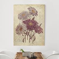 Bilderwelten Leinwandbild Blumen - Hochformat Vintage Blumen mit Handschrift