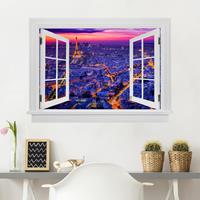 Bilderwelten 3D Wandtattoo Offenes Fenster Paris bei Nacht