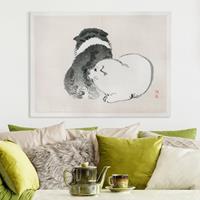 Bilderwelten Leinwandbild Asiatische Vintage Zeichnung Schwarze und weiße Hündchen
