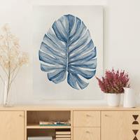 Bilderwelten Leinwandbild Zeichnung Tropische Monstera in Indigo