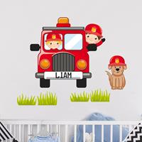 Klebefieber Wunschtext-Wandtattoo Kinderzimmer Feuerwehr-Set mit Wunschname