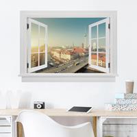 Klebefieber 3D Wandtattoo Offenes Fenster Berlin am Morgen