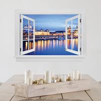 Klebefieber 3D Wandtattoo Offenes Fenster Canaletto-Blick bei Nacht