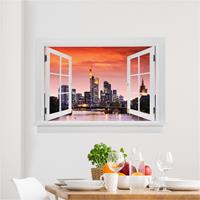 Klebefieber 3D Wandtattoo Offenes Fenster Frankfurt Skyline