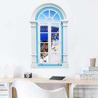 Klebefieber 3D Wandtattoo Fenster Mediterran View Over Santorini