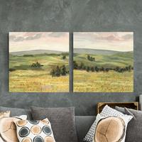 Bilderwelten 2-teiliges Leinwandbild Natur & Landschaft - Quadrat Wiese am Morgen Set I