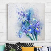 Bilderwelten Leinwandbild Blumen - Quadrat Aquarell Blumen Iris