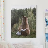 Bilderwelten Leinwandbild Tiere - Hochformat Mädchen mit Braunbär