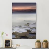 Bilderwelten Leinwandbild Sonnenuntergang - Hochformat Sonnenuntergang im Nebel