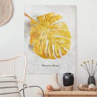 Bilderwelten Leinwandbild Blumen - Hochformat Gold - Monstera Aurum