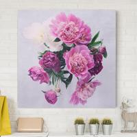 Bilderwelten Leinwandbild Blumen - Quadrat Pfingstrosen Shabby Rosa Weiß