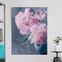 Bilderwelten Leinwandbild Blumen - Hochformat Vase mit Rosa Pfingstrosen Shabby