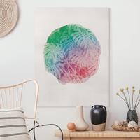 Bilderwelten Leinwandbild Blumen - Hochformat Wasserfarben - Pink Monstera