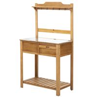 Outsunny Pflanztisch mit verzinkter Arbeitsplatte Gärtnertisch für Garten Balkon und Terrasse mit Ablage Blumenregal Blumenständer