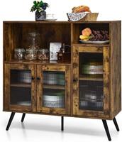 COSTWAY Sideboard Küchenschrank mit Glastüren Vintage braun