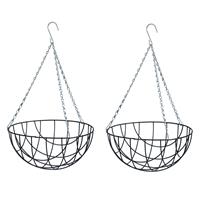 Nature 3x stuks hanging basket / plantenbak donkergrijs met verchroomde ketting - 16 x 30 x 30 cm - geplastificeerd metaaldraad - bloemenmand