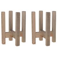 Set van 2x plantenstandaarden/voeten Historic hout 16 x 22 cm - Plantenkrukjes - Woonaccessoires urban jungle