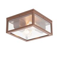 QAZQA Industriële plafondlamp roestbruin IP44 2-lichts - Charlois