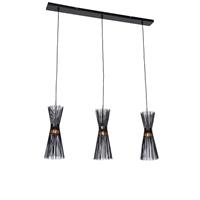 QAZQA Landelijke hanglamp zwart langwerpig 3-lichts - Broom