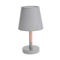 Grijze tafellamp/schemerlamp hout/metaal 23 cm - Woondecoratie lamp op metalen voet grijs