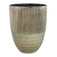 Ptmd Collection Lynell Windlicht  H17 x Ø16 cm  geribbeld Glas  Goud Koper