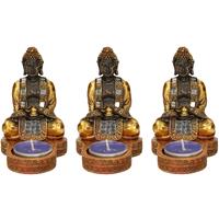 3x stuks indische boeddha theelichthouders goud/zwart 12 cm -