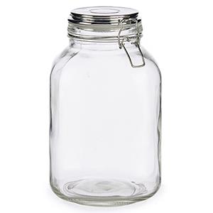 Vivalto Glazen luxe keuken voorraadpot/voorraadbus 3000 ml- Voorraadbussen luchtdichte klepdeksel zilver - 14 x 23.5 cm