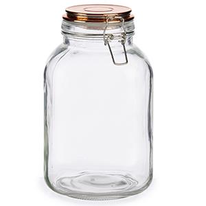 Vivalto Glazen luxe keuken voorraadpot/voorraadbus 3000 ml- Voorraadbussen luchtdichte klepdeksel koper - 14 x 23.5 cm