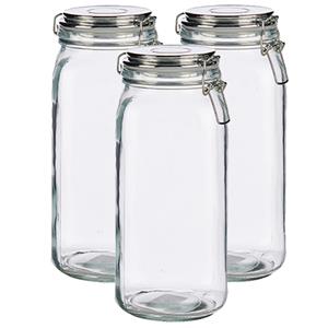 Vivalto Set van 3x stuks glazen luxe keuken voorraadpotten/voorraadbussen 2100 ml- Voorraadbussen luchtdichte klepdeksel zilver - 11 x 25 cm