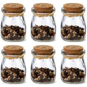 6x Glazen mini bewaarpotjes / voorraadpotjes / kruidenpotjes met kurk - 5 x 7,5 cm