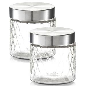 Zeller 2x Glazen voorraadpotten/bewaarpotten 750 ml geruit 11 x 12 cm -  - Keukenbenodigdheden - Bewaarpotten/voorraadpotten - Voedsel bewaren/opslaan