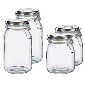 Vivalto Set van 4x stuks luxe keuken voorraadpotten met klepdeksel zilver 1000 en 1500 ml - Voordeelset