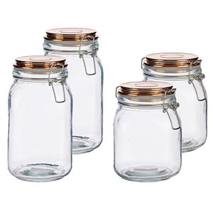 Vivalto Set van 4x stuks luxe keuken voorraadpotten met klepdeksel koper 1000 en 1500 ml - Voordeelset