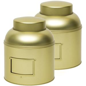 2x Gouden ronde opbergblikken/bewaarblikken met etikethouder 24 cm - Gouden voorraadblikken met labelhouder - Voorraadbussen