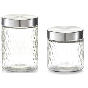 Zeller 6x Glazen keuken voorraadpotten/bewaarpotten 750/1200 ml geruit - Voedsel bewaren/opslaan/opslag