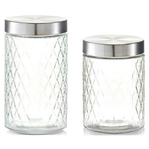Zeller 6x Glazen keuken voorraadpotten/bewaarpotten 1200/1500 ml geruit - Voedsel bewaren/opslaan/opslag