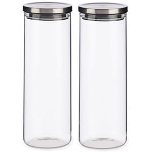 Vivalto Set van 2x stuks glazen luxe keuken voorraadpotten/voorraadbussen 1700 ml - Voorraadbussen luchtdichte deksel zilver - 10 x 28 cm