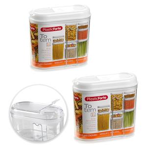 2x stuks plastic strooier/voorraad bussen container - 1 liter - 8 x 15,5 x 14,5 cm - Transparant - Voedsel bewaar bussen containers - Voorraadbussen