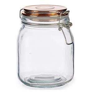 Vivalto Glazen luxe keuken voorraadpot/voorraadbus 1000 ml- Voorraadbussen luchtdichte klepdeksel koper - 11 x 15 cm